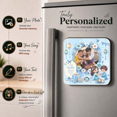 Celebrate the Bond of Siblings Rakhi Gift for Brother & Sister Raksha Bandhan Musical Fridge Magnet Custom Photo & MP3 Song | Rechargeable Battery